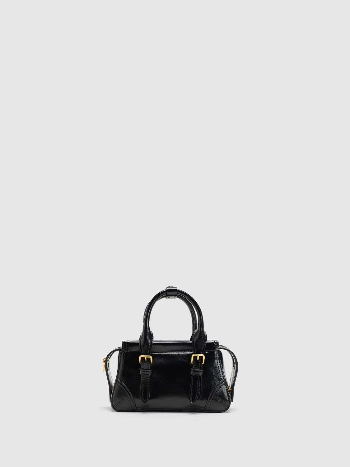 Buckle Strap Stitched Detail Mini Structured Top Handle Bag