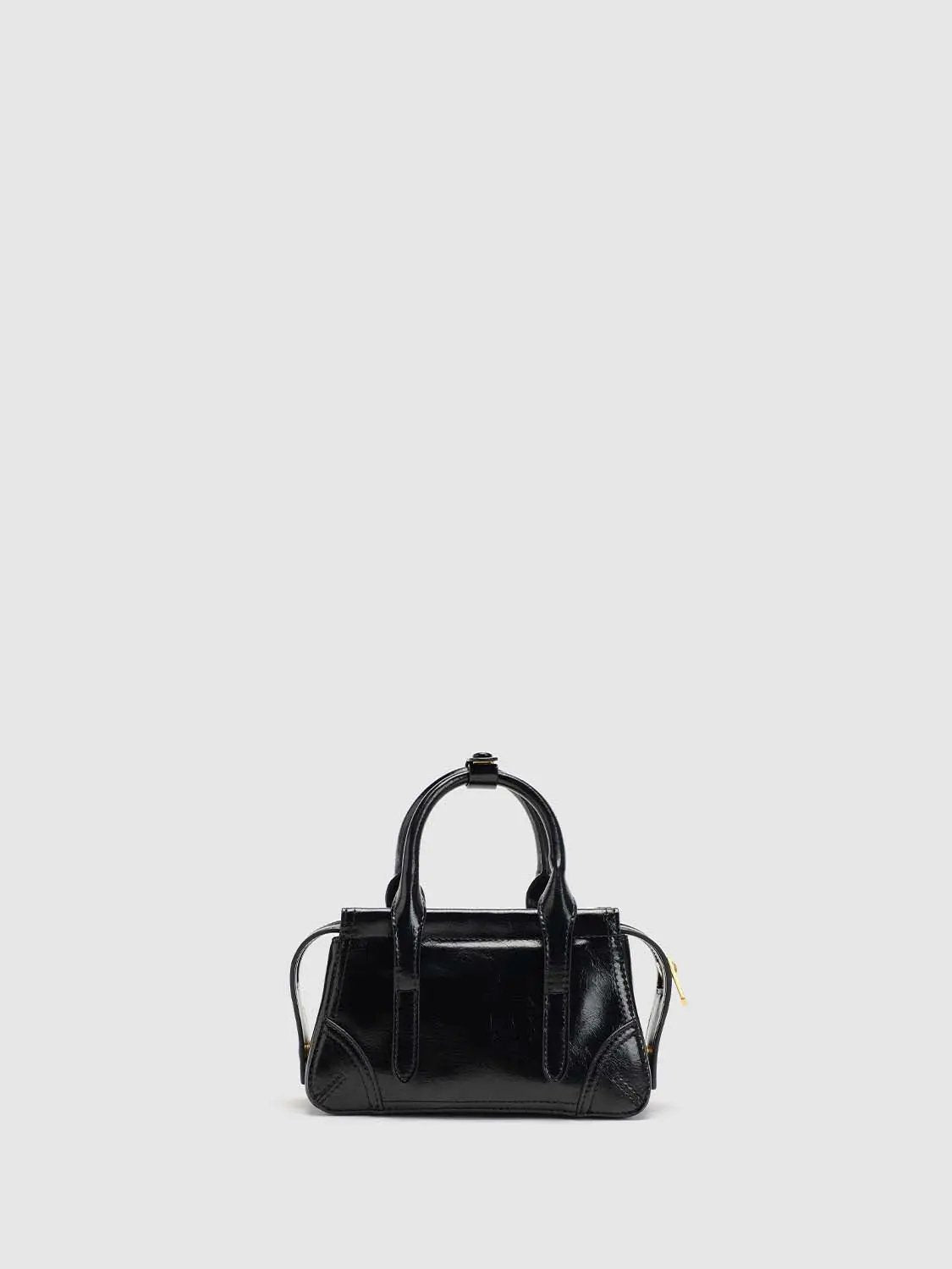 Buckle Strap Stitched Detail Mini Structured Top Handle Bag