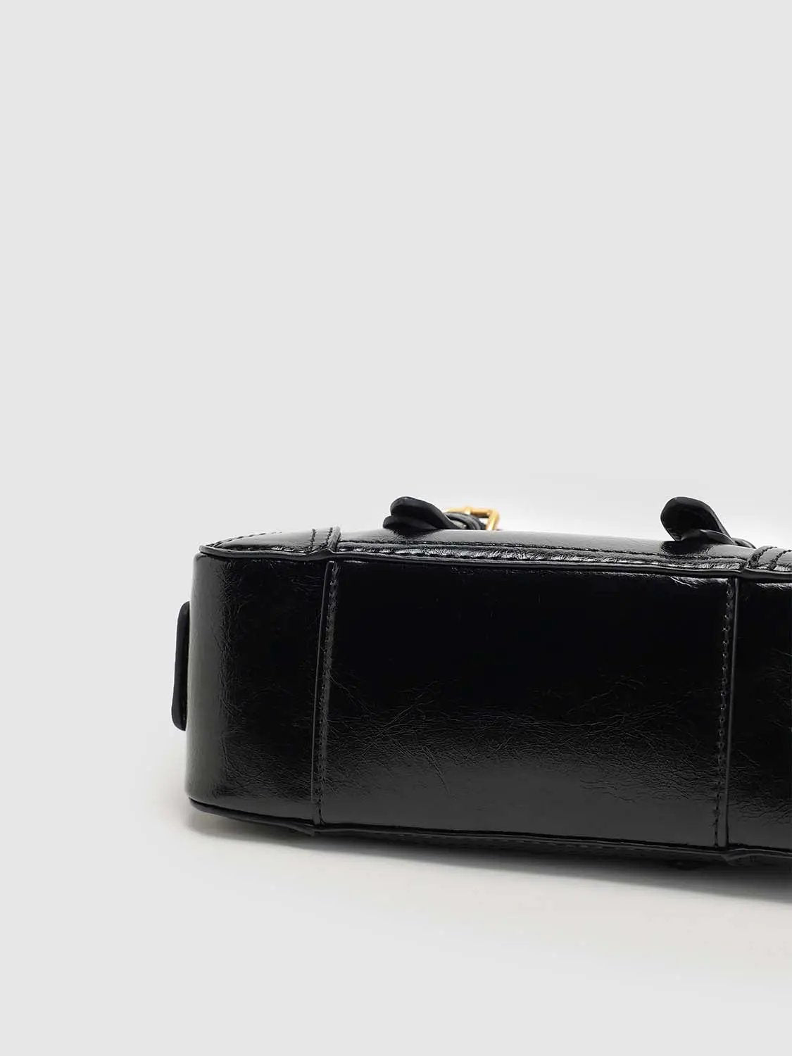 Buckle Strap Stitched Detail Mini Structured Top Handle Bag