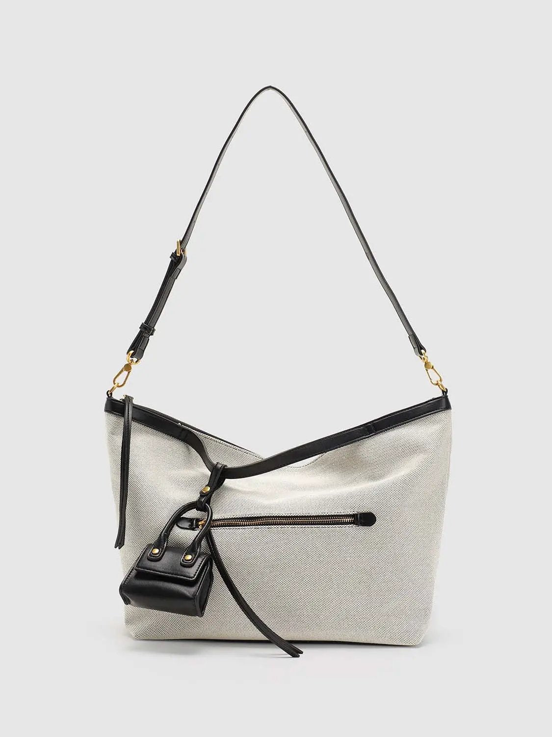 Textile Textured Weave Zippered Front Pocket Shoulder Bag
