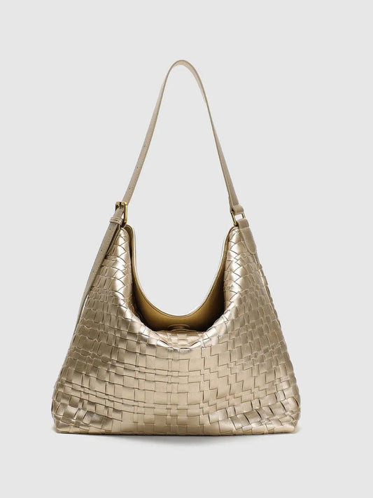 Metallic Faux Leather Hobo Shoulder Bag