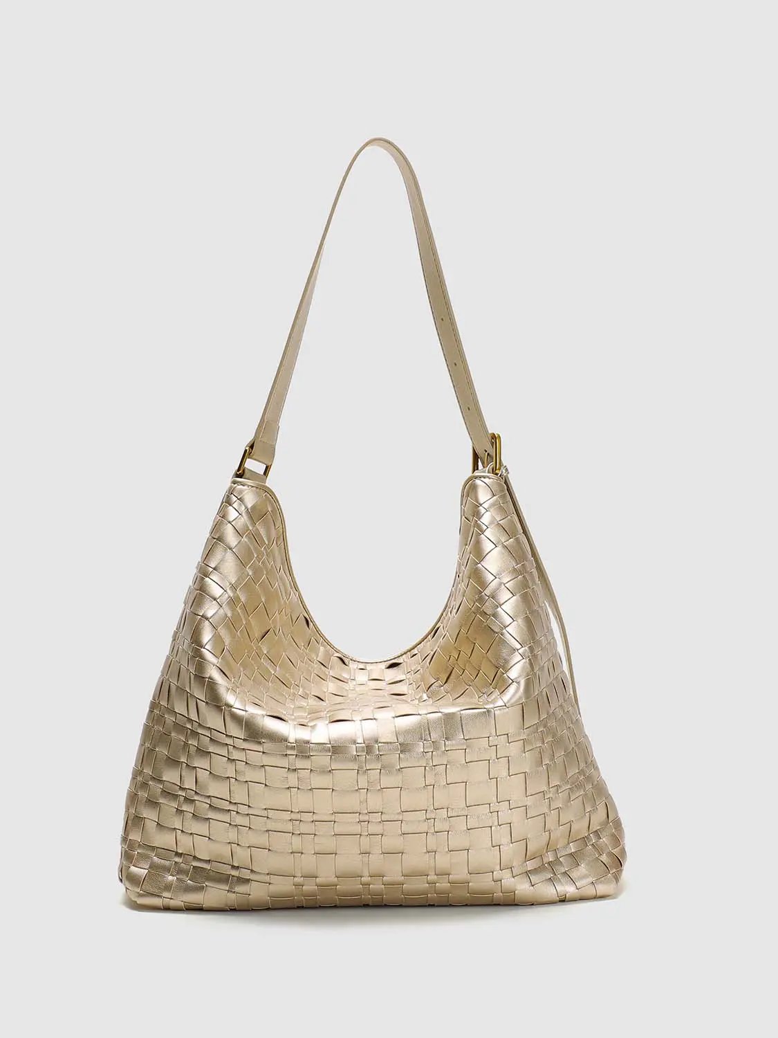 Metallic Faux Leather Hobo Shoulder Bag