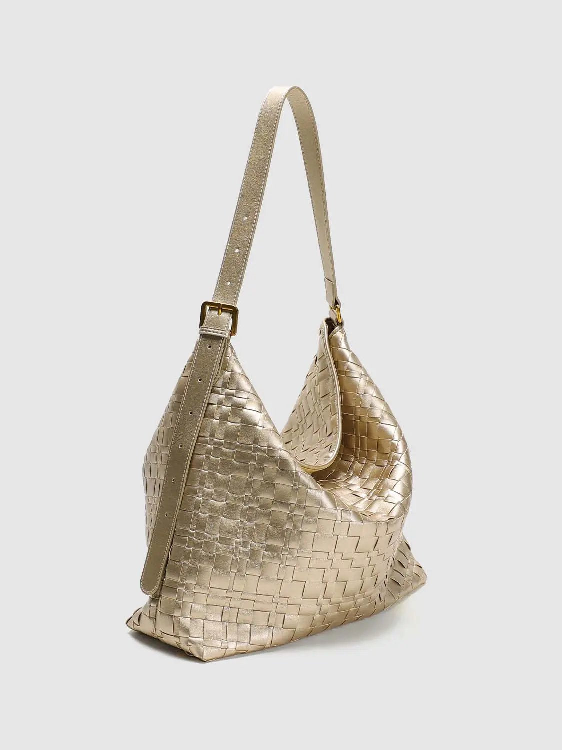 Metallic Faux Leather Hobo Shoulder Bag