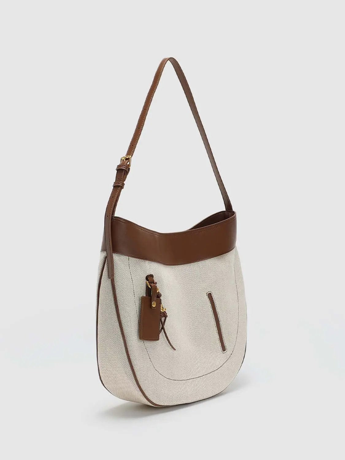 Color Block Canvas Leather Trim Hardware Casual Shoulder Bag