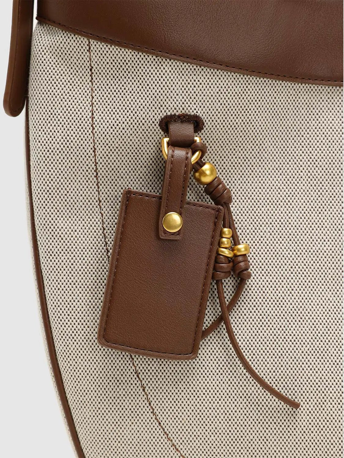 Color Block Canvas Leather Trim Hardware Casual Shoulder Bag