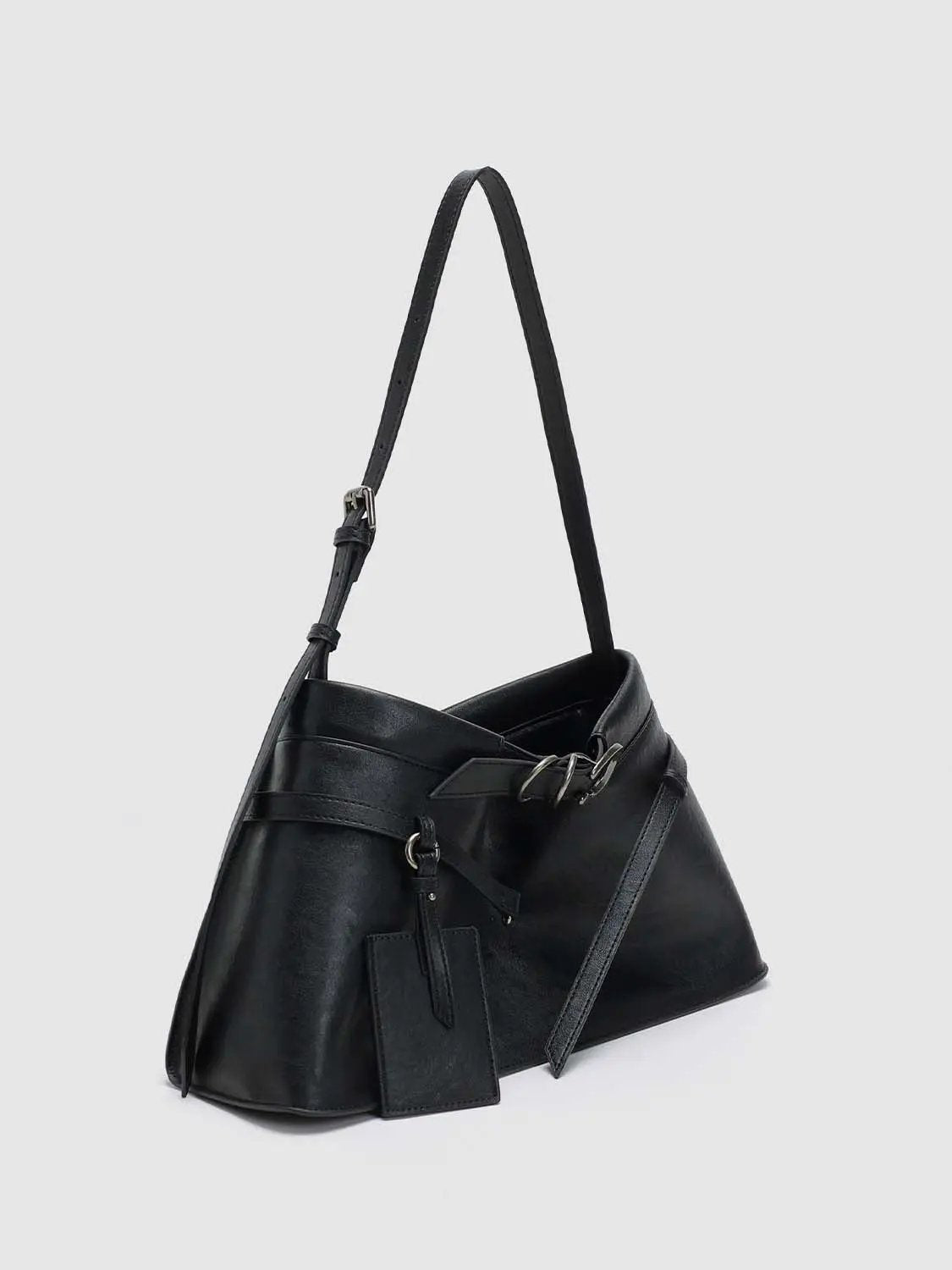 Layered Strap Detail Overlapping Panels Shoulder Bag
