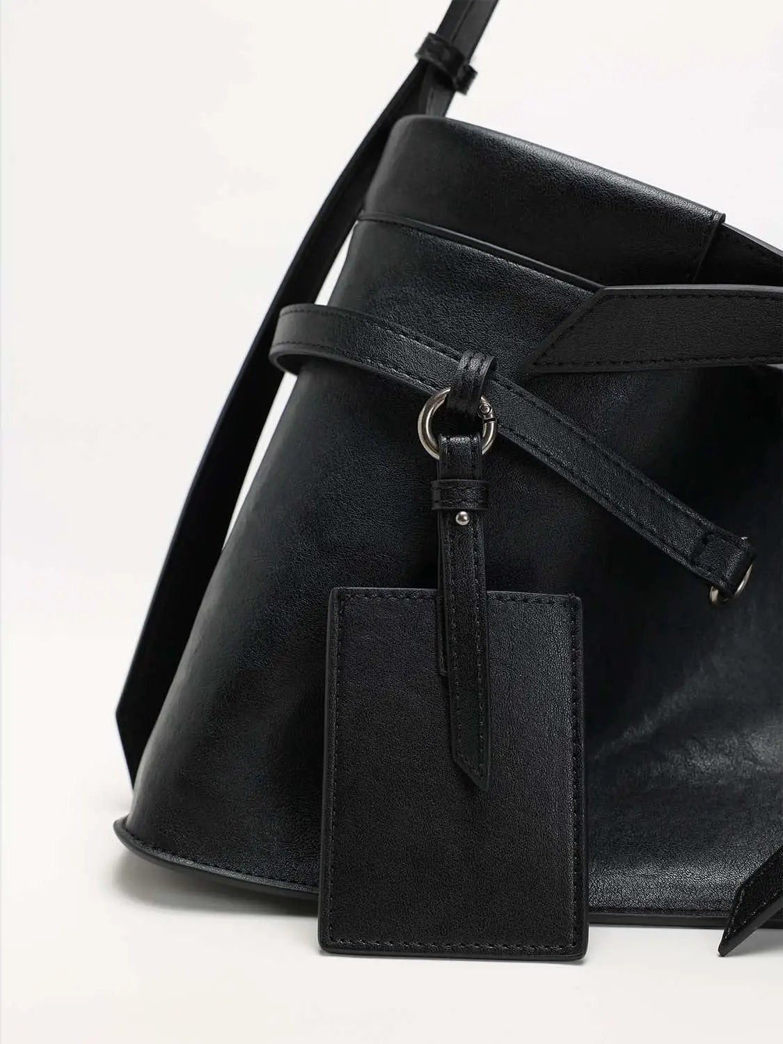 Layered Strap Detail Overlapping Panels Shoulder Bag