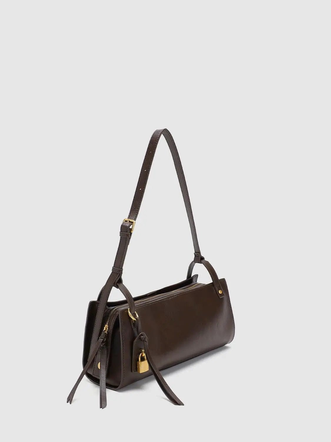 Zip Top Padlockcharm Long Strap Shoulder Bag