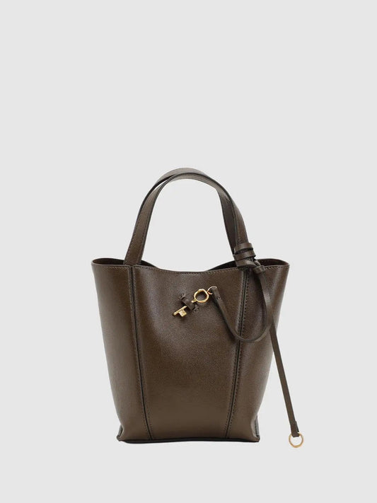 Paneled Structured Key Charm Top Handle Crossbody Bag
