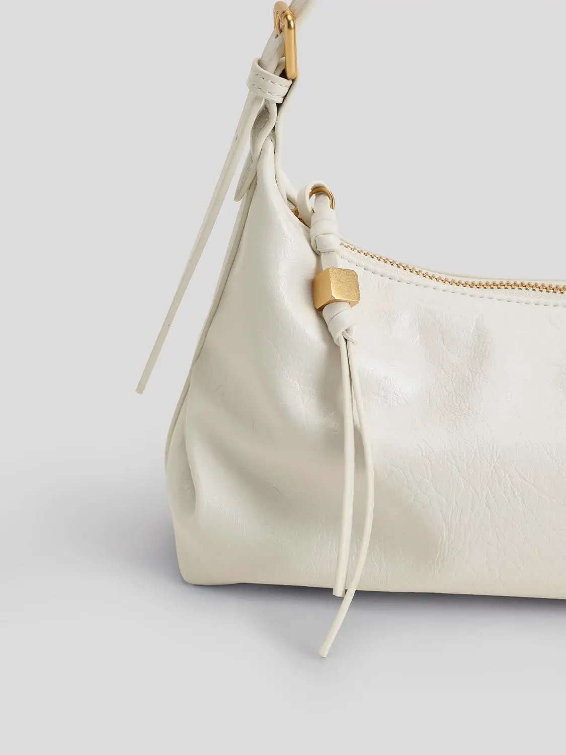 White Artificial Leather Hobo Bag