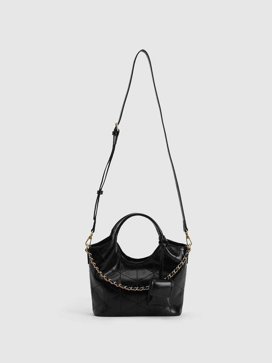 Quilted Gold Chain Top Handle Crossbody Bag