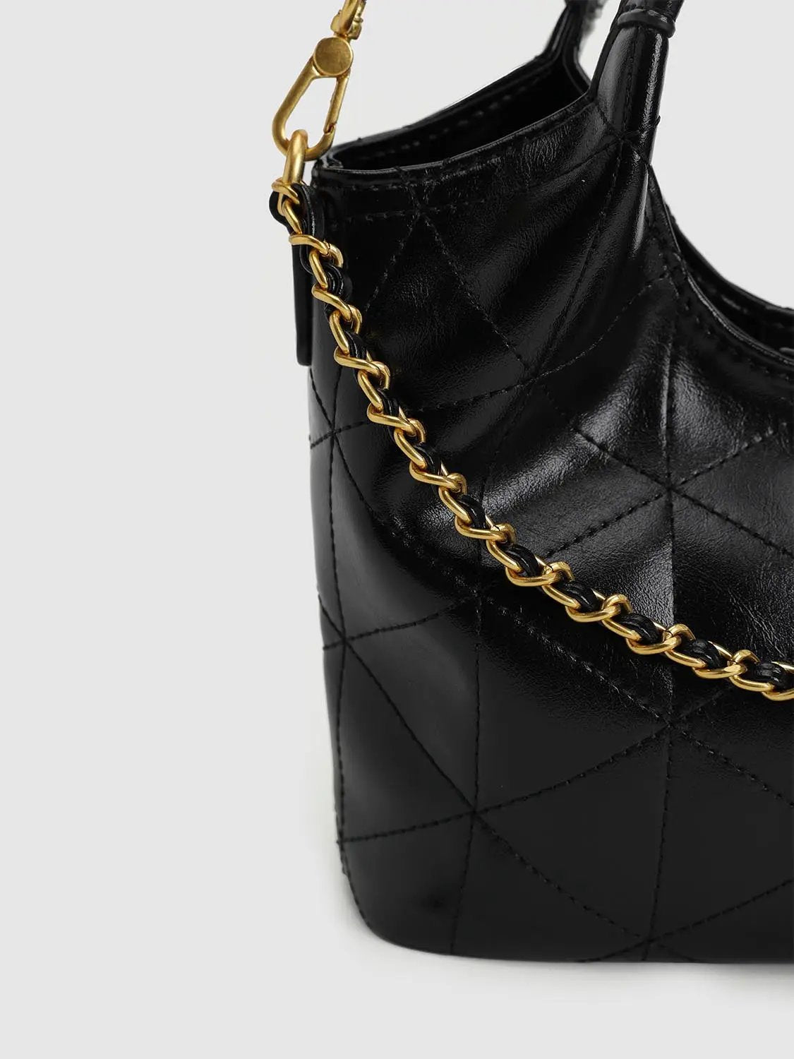 Quilted Gold Chain Top Handle Crossbody Bag