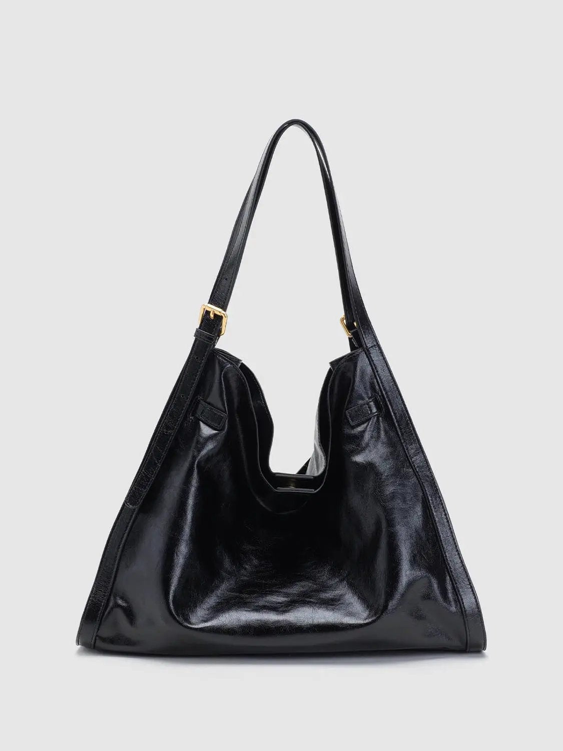 Black Triangular Shoulder Bag With Gold Chain Detail