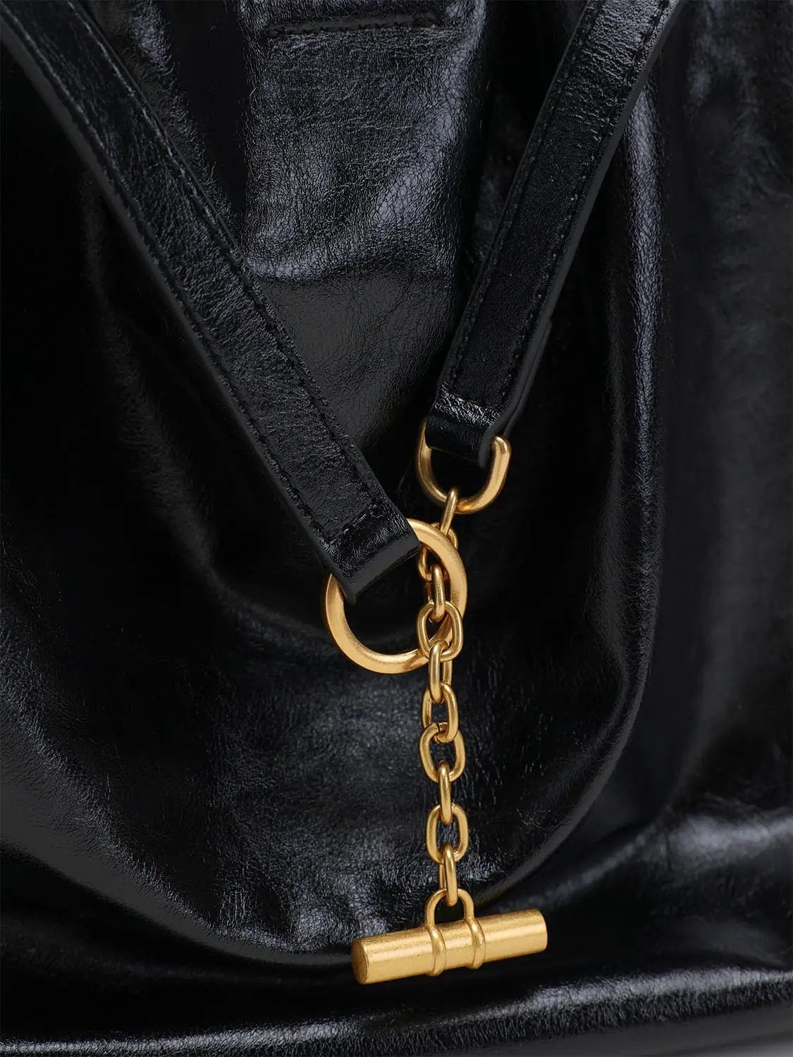 Black Triangular Shoulder Bag With Gold Chain Detail