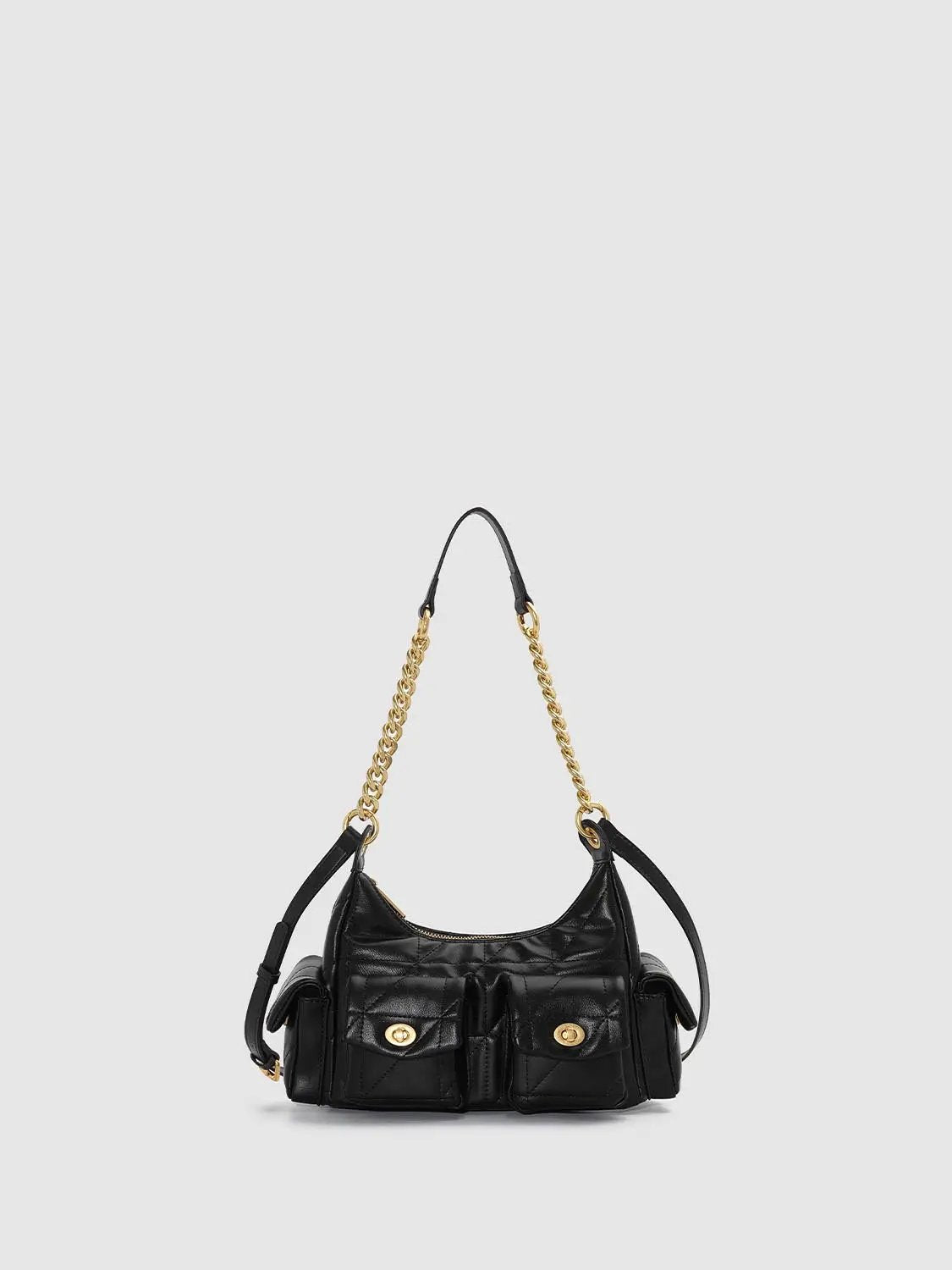 Quilted Flap Pocket Gold Chain Crossbody Bag