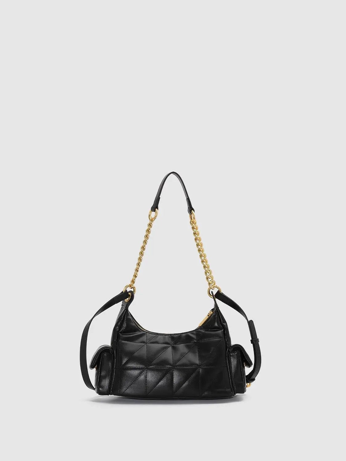 Quilted Flap Pocket Gold Chain Crossbody Bag