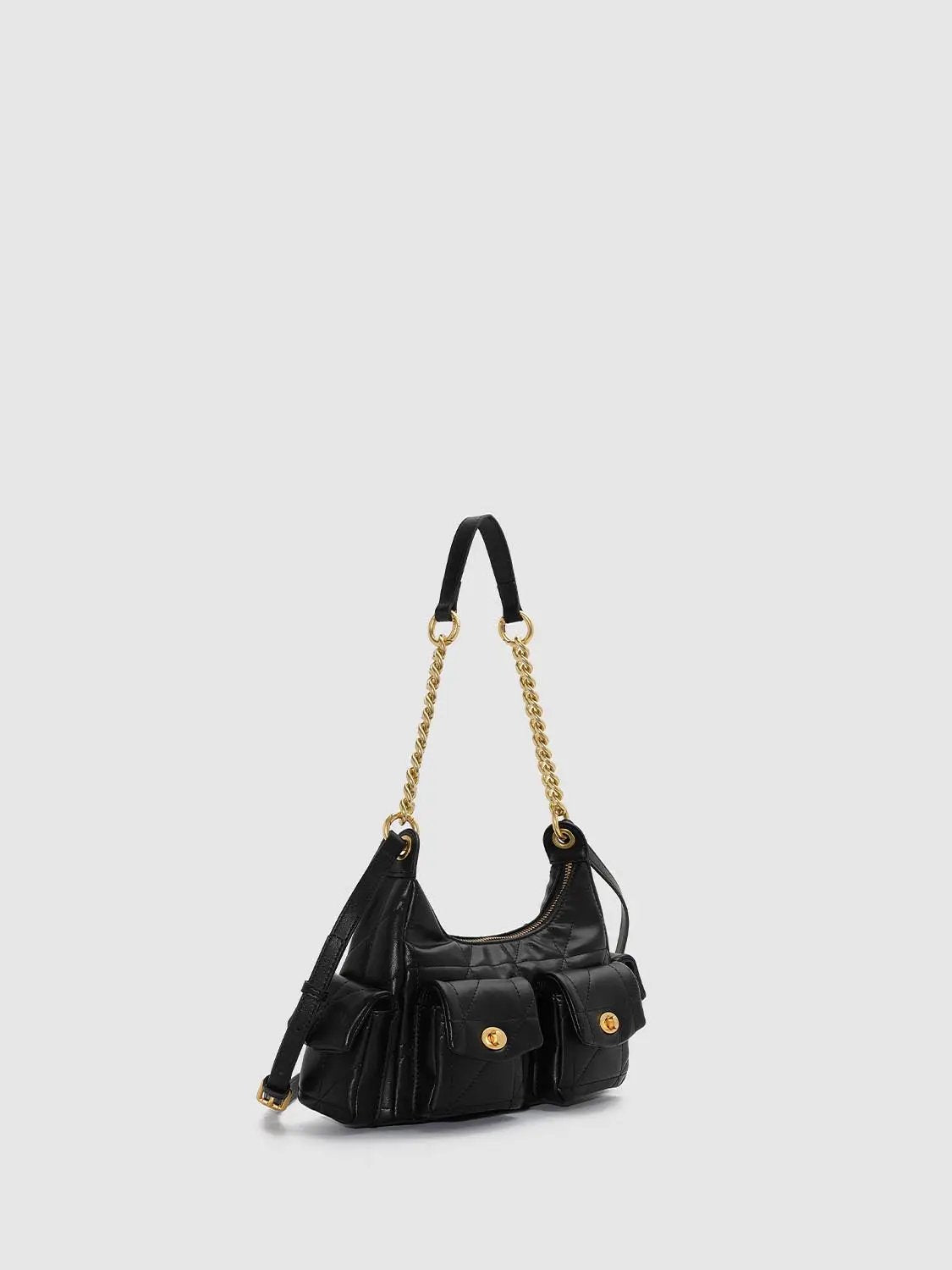 Quilted Flap Pocket Gold Chain Crossbody Bag