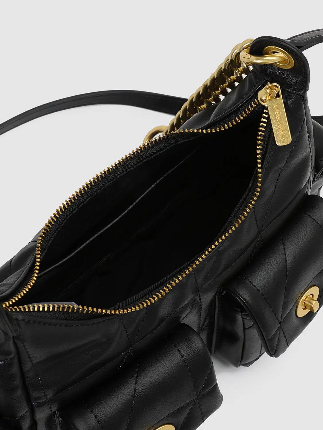 Quilted Flap Pocket Gold Chain Crossbody Bag