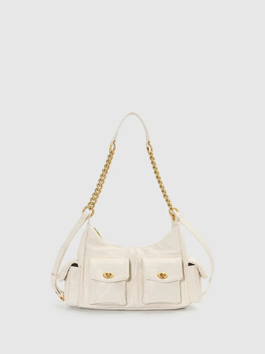 Quilted Flap Pocket Gold Chain Crossbody Bag