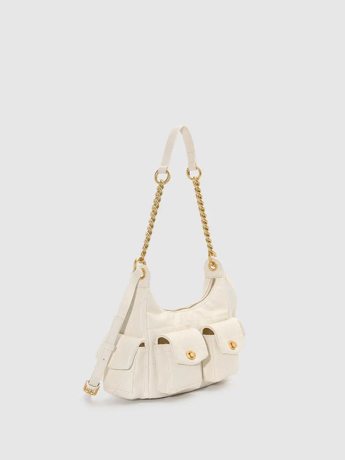 Quilted Flap Pocket Gold Chain Crossbody Bag