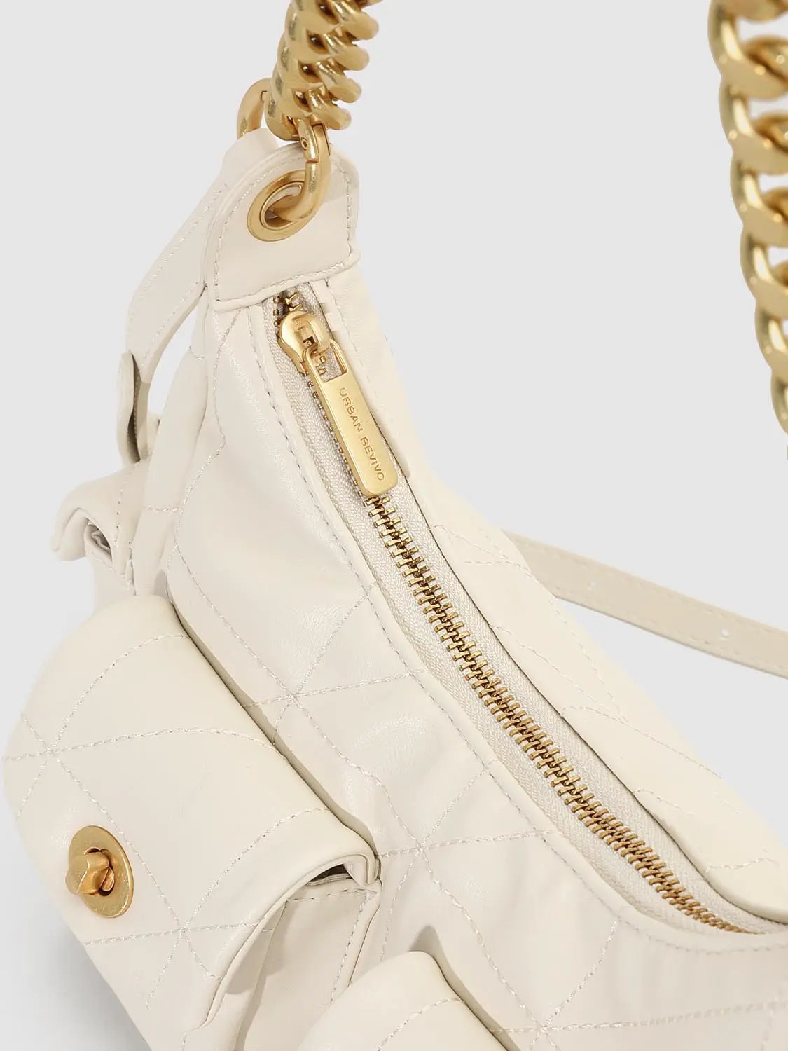 Quilted Flap Pocket Gold Chain Crossbody Bag