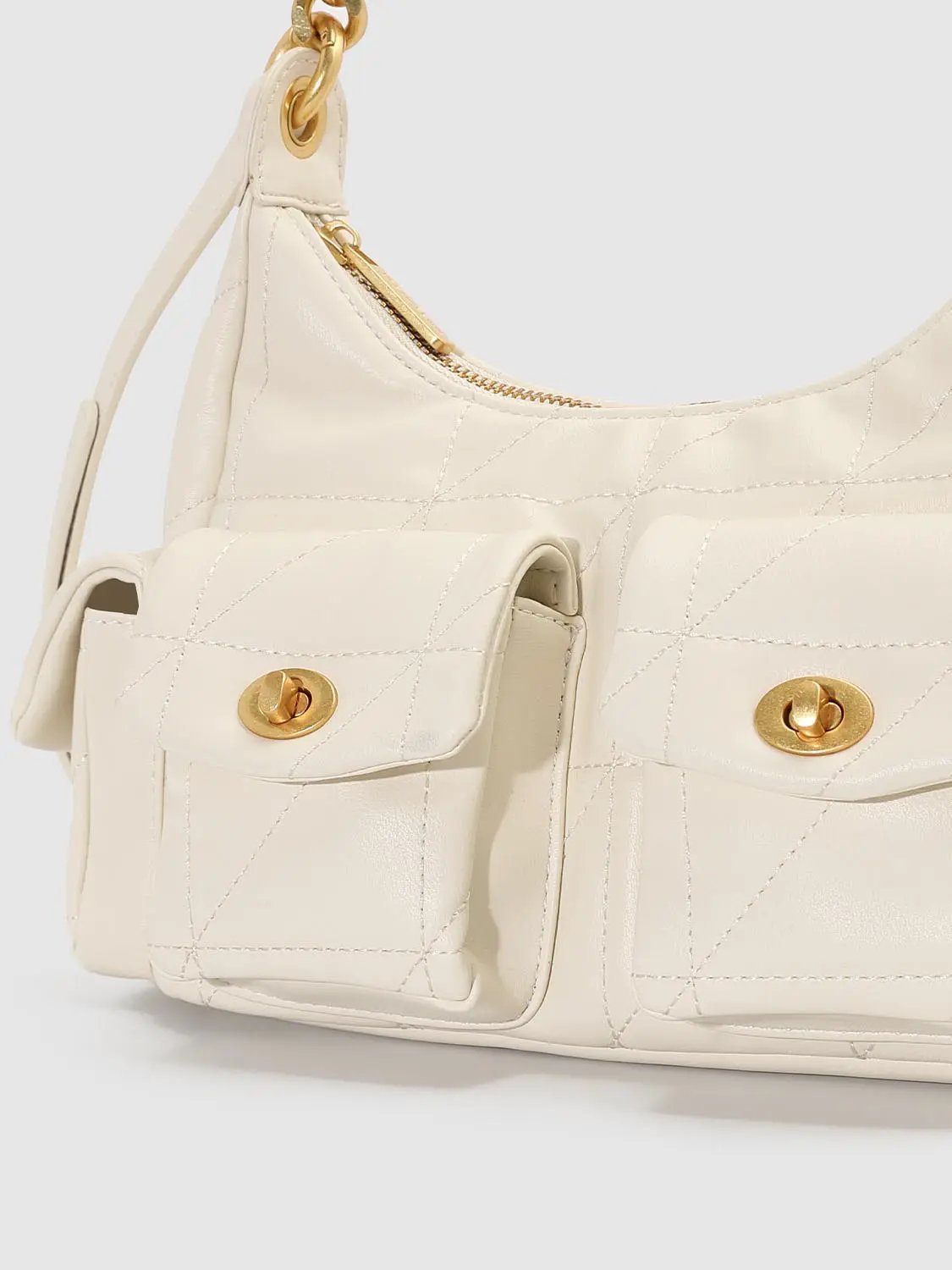 Quilted Flap Pocket Gold Chain Crossbody Bag