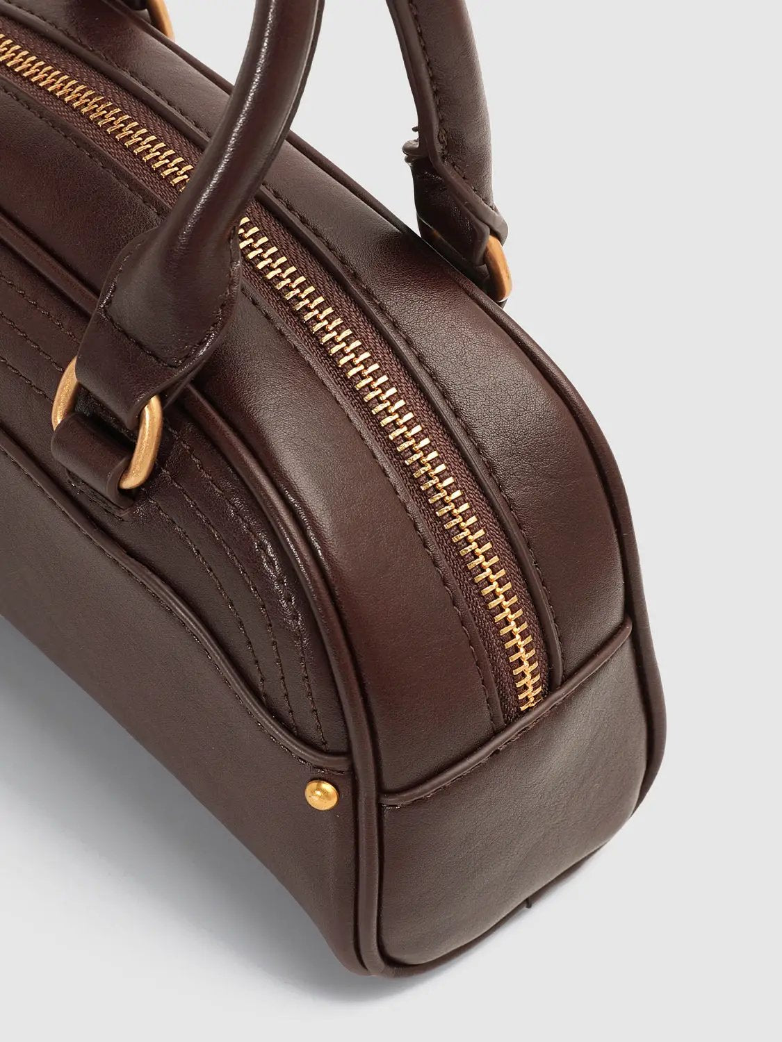 Brown Top Handle Crossbody Bag With Charm Detail