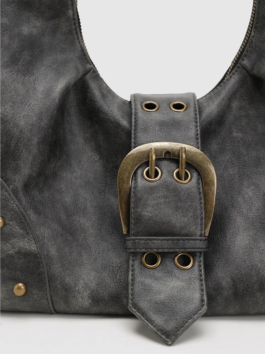 Crescent Shaped Buckle-front Shoulder Bag