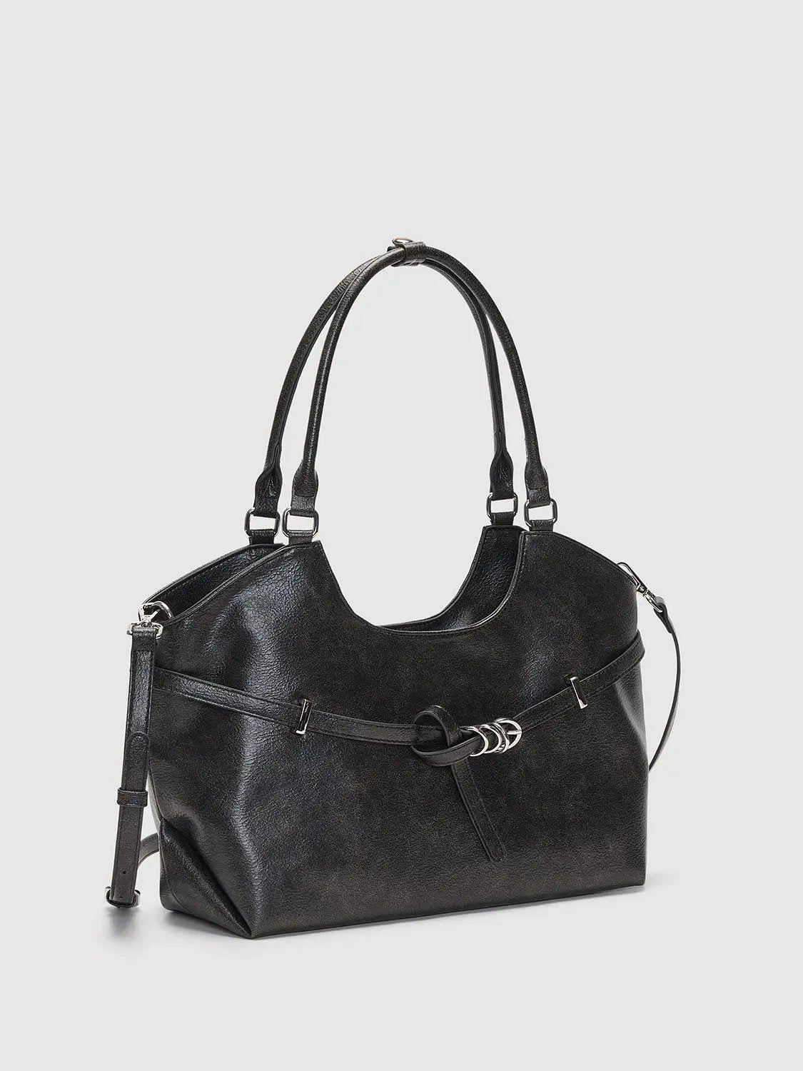Textured Artificial Leather Buckle Shoulder Bag
