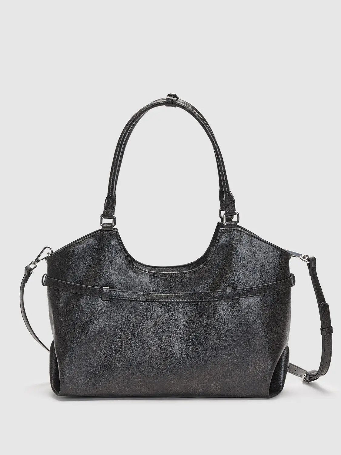 Textured Artificial Leather Buckle Shoulder Bag