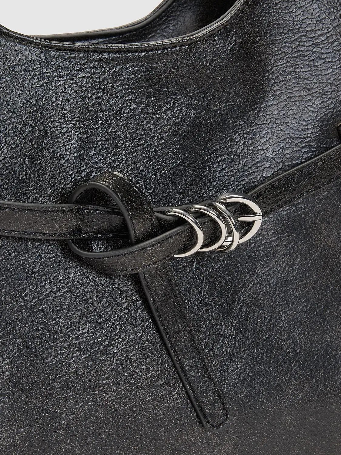 Textured Artificial Leather Buckle Shoulder Bag