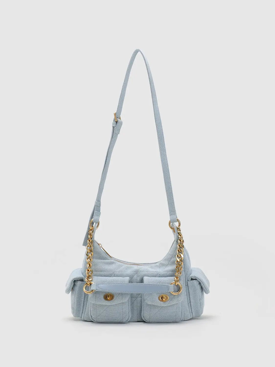 Quilted Chain Detail Front Pocket Crossbody Bag