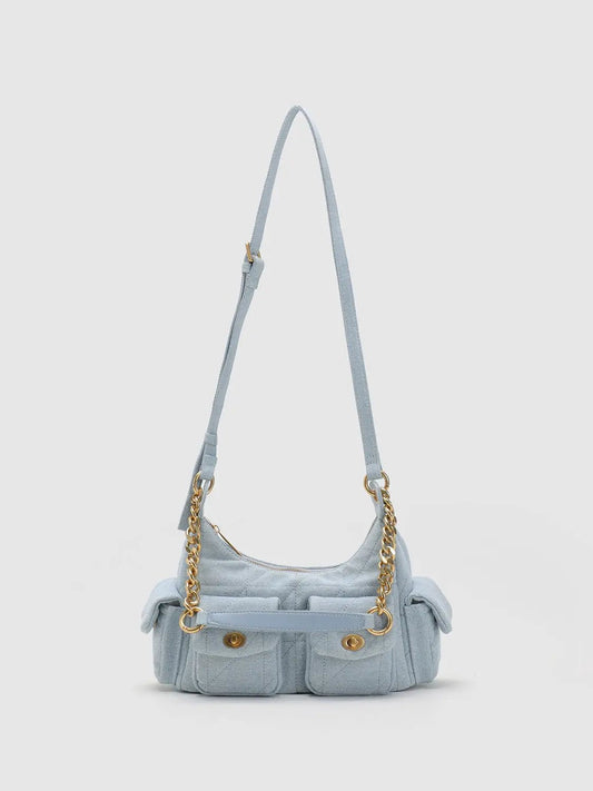 Quilted Chain Detail Front Pocket Crossbody Bag