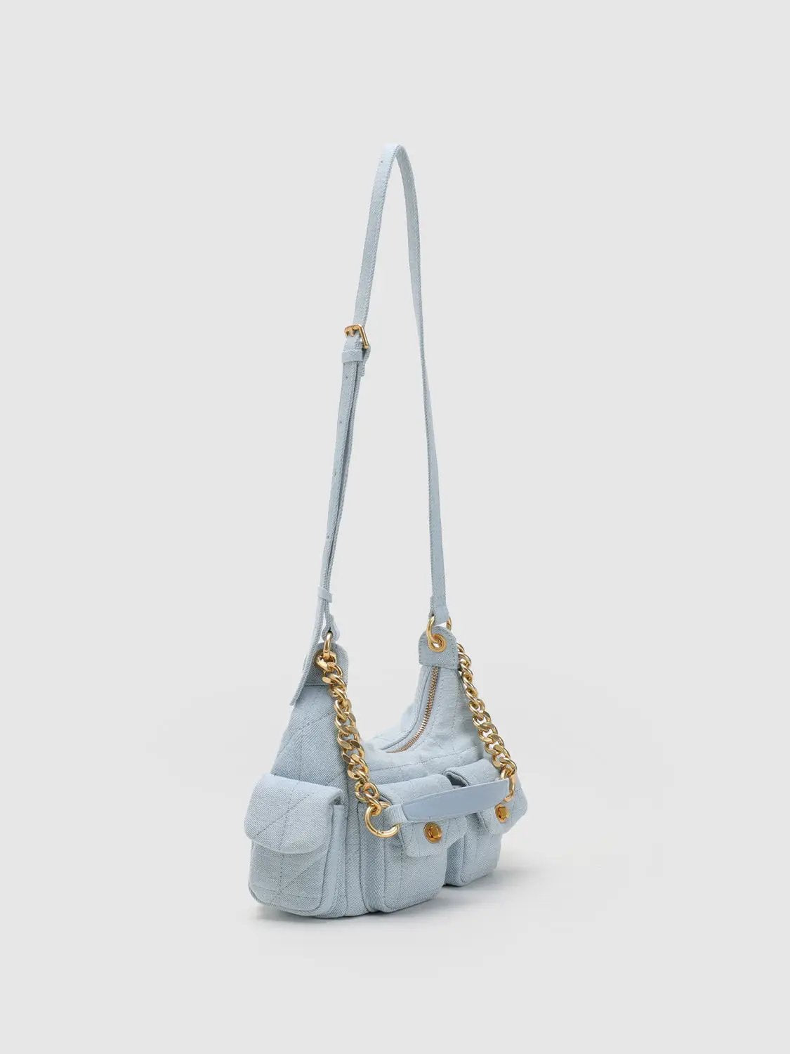 Quilted Chain Detail Front Pocket Crossbody Bag