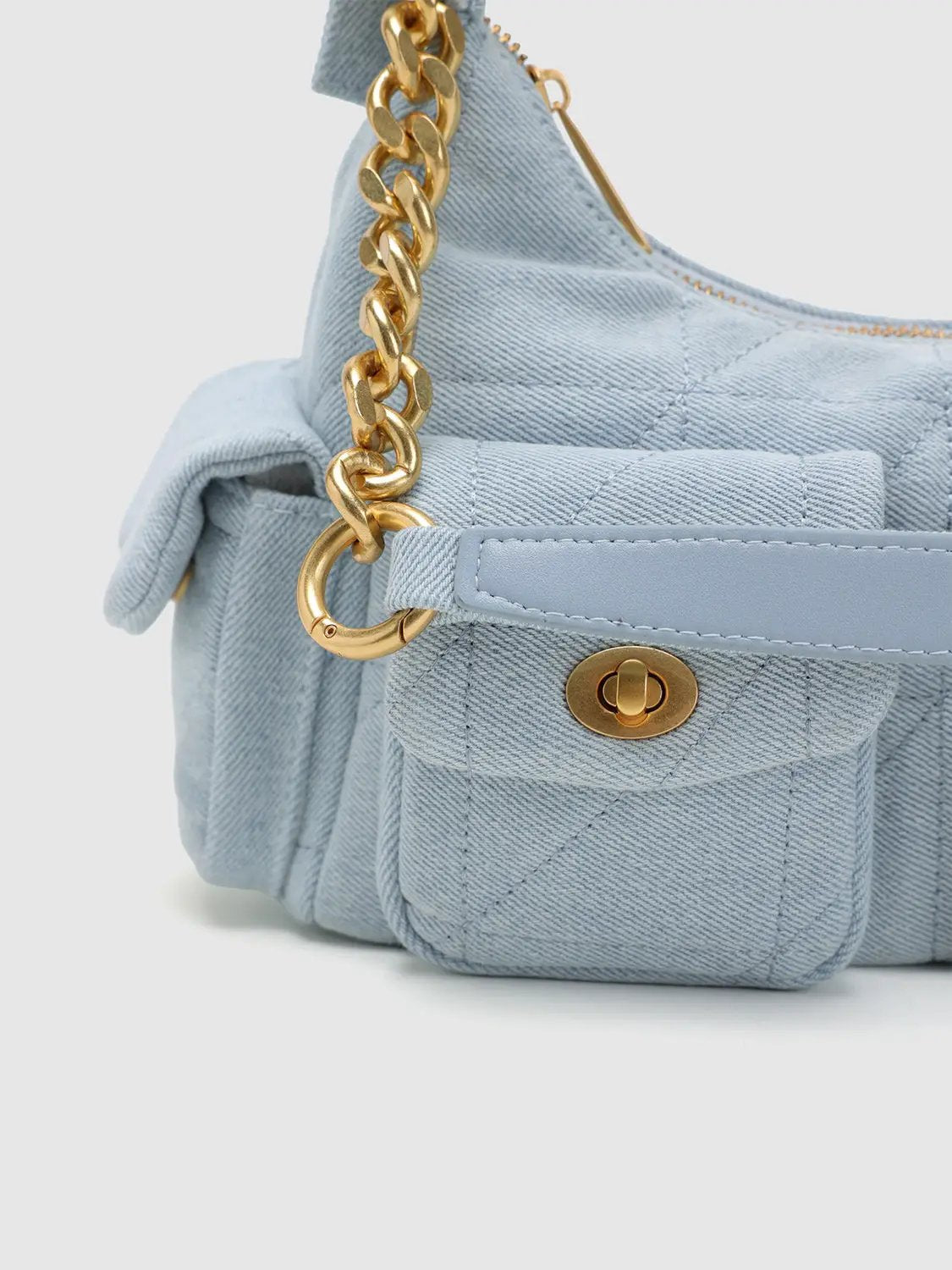 Quilted Chain Detail Front Pocket Crossbody Bag