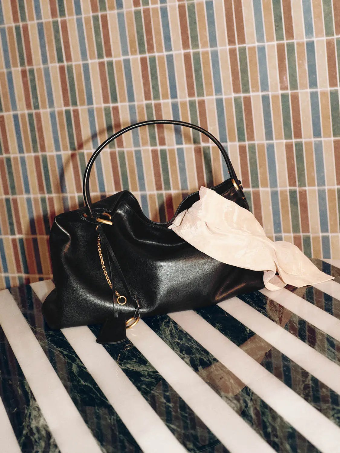 Slouchy Open Top Chain Shoulder Bag