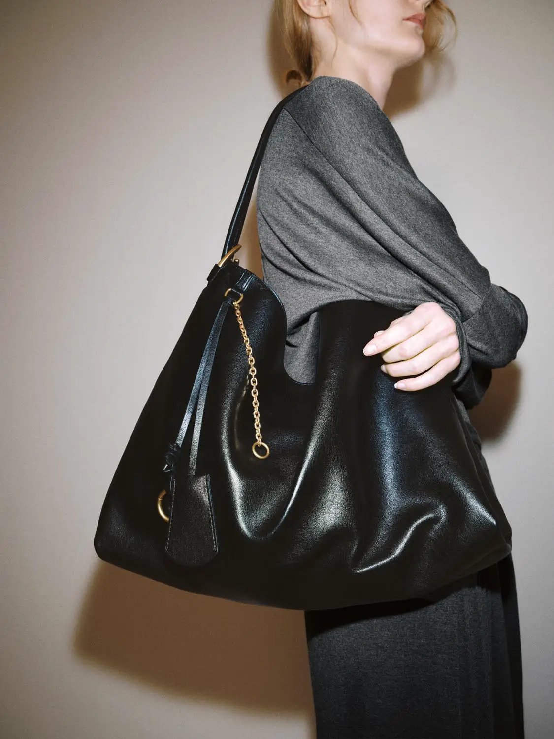 Slouchy Open Top Chain Shoulder Bag