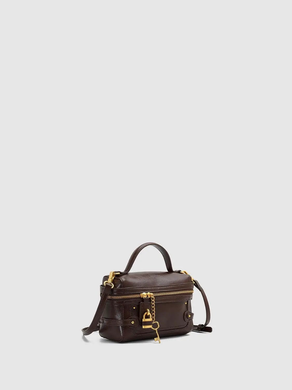 Box Top Handle Zipper Lock Charm Crossbody Handbag
