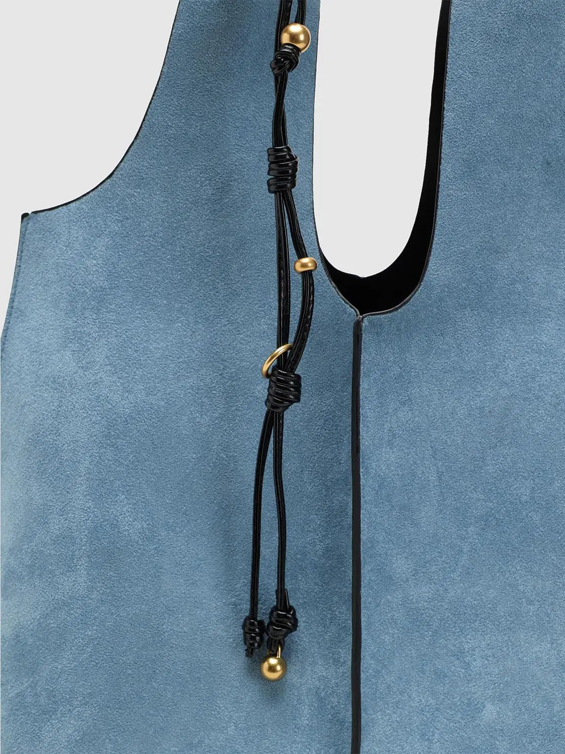 Brown Textile Beaded Tassel Black Strap Shoulder Bag