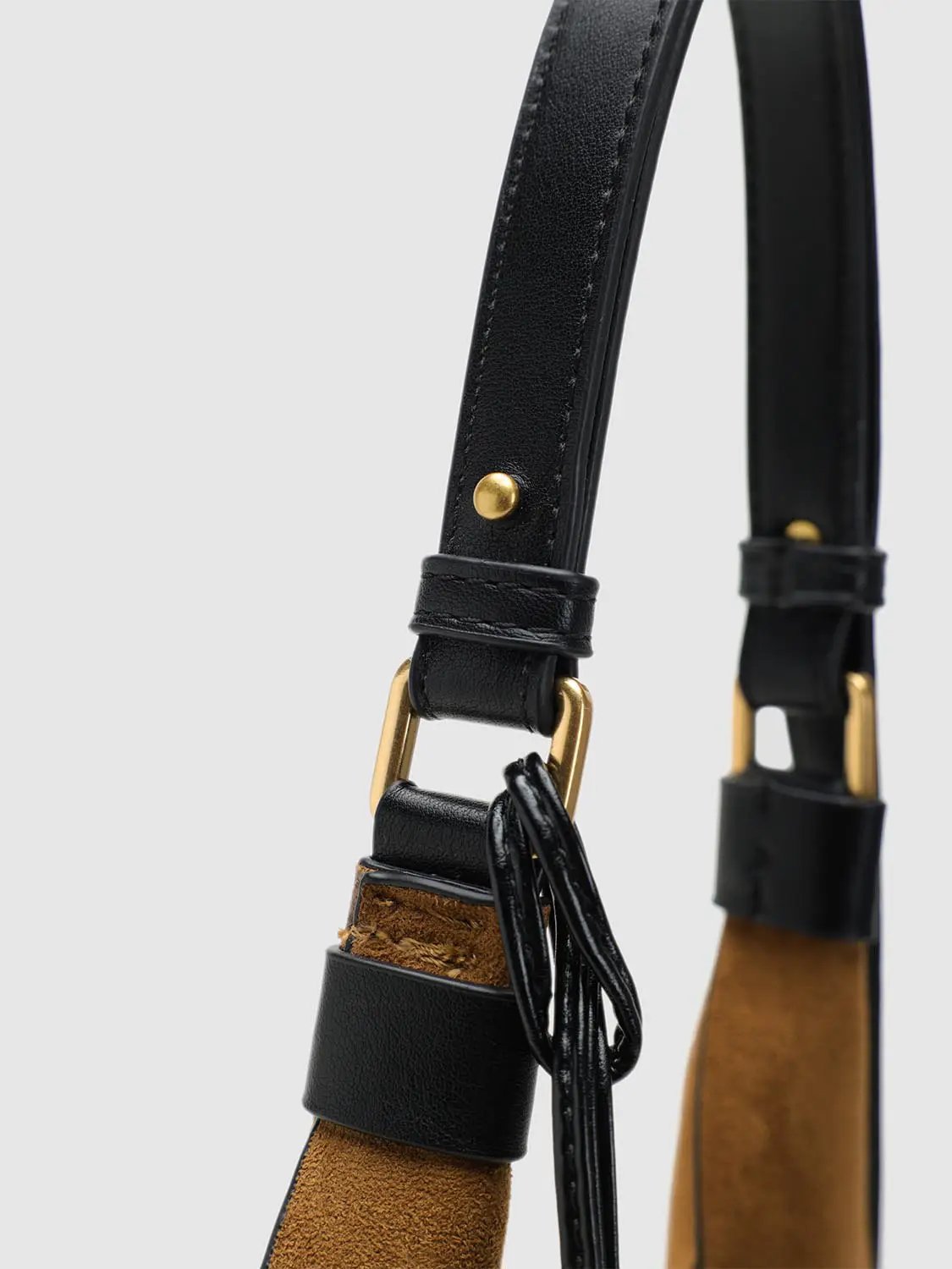 Brown Textile Beaded Tassel Black Strap Shoulder Bag