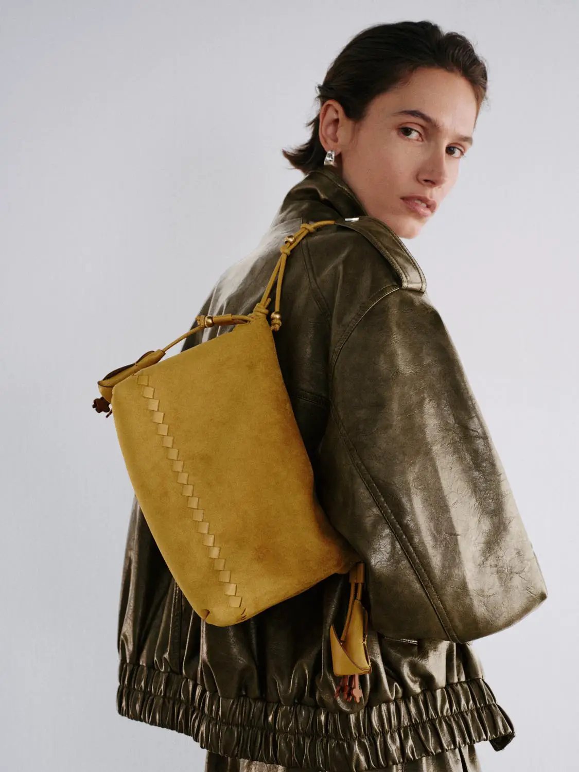 Textured Woven Front Drawstring Crossbody Bag