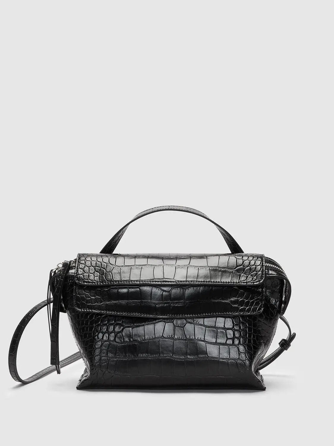 Embossed Crocodile Top Handle Crossbody Handbag