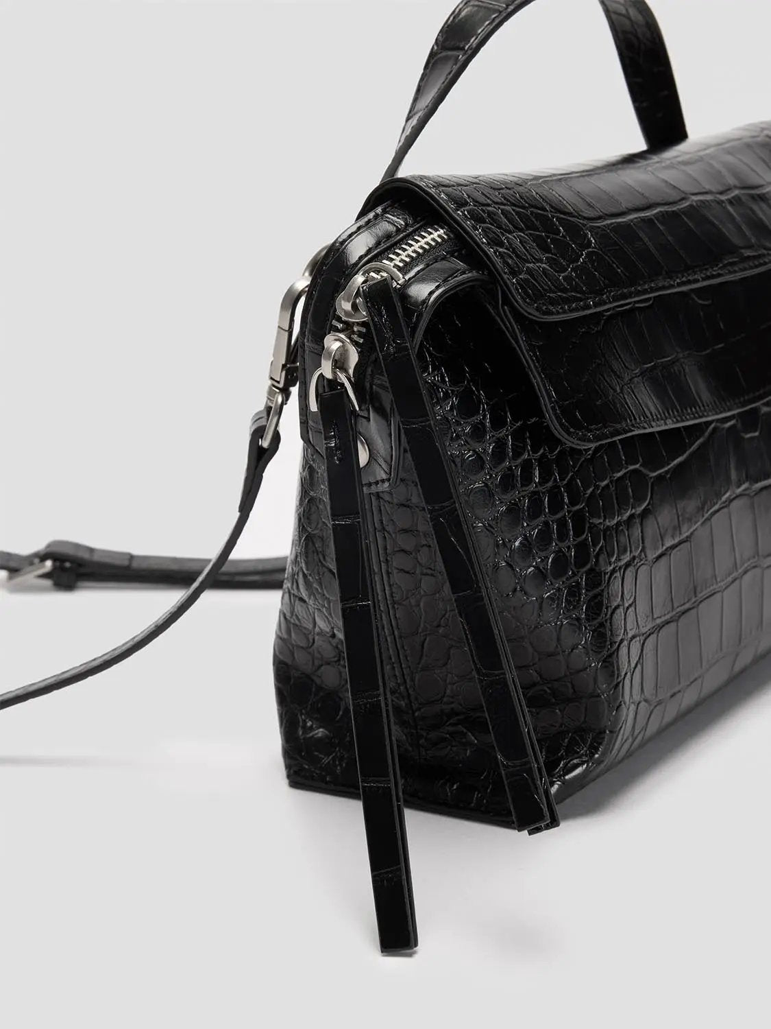 Embossed Crocodile Top Handle Crossbody Handbag