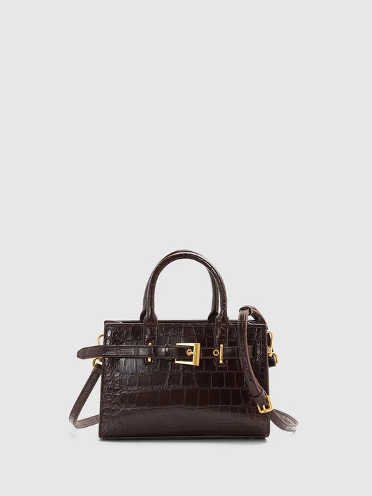 Textured Crocodile Buckle Crossbody Handbag