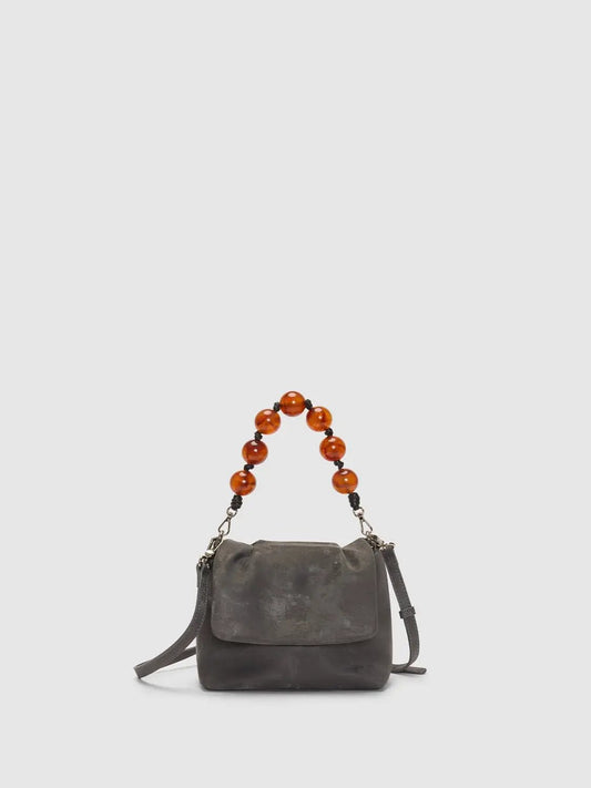 Beaded Handle Artificial Leather Crossbody Bag