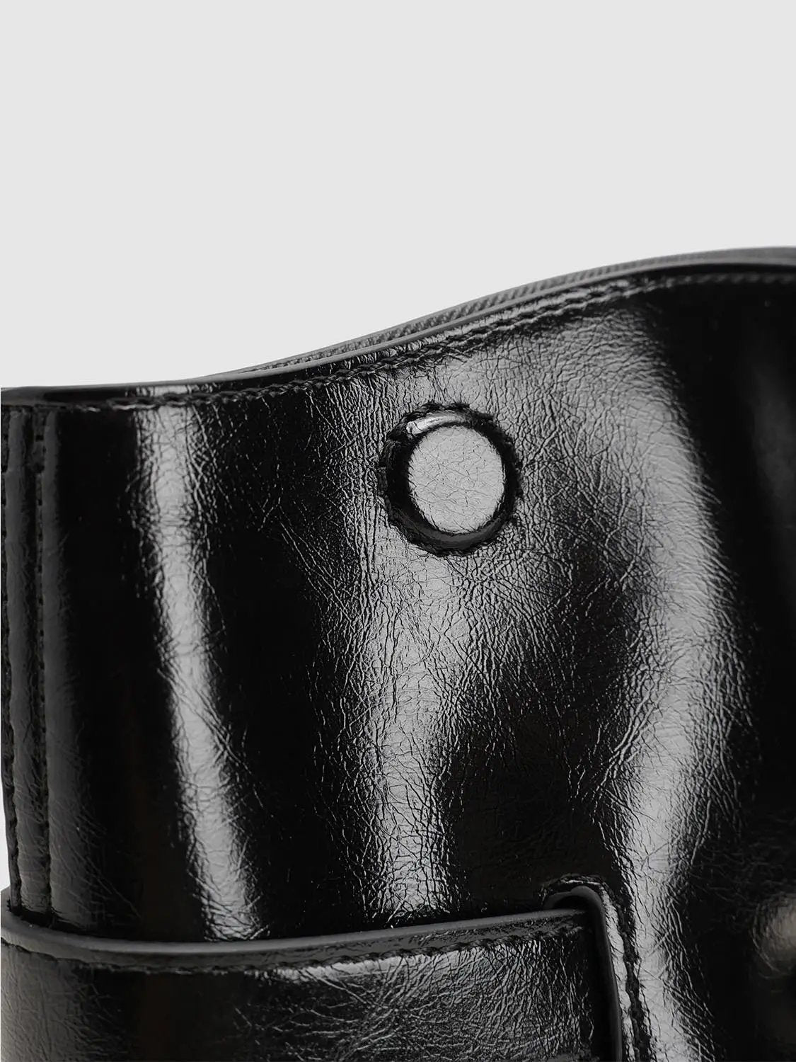 Black Glossy Buckle Detail Long Handle Shoulder Bag