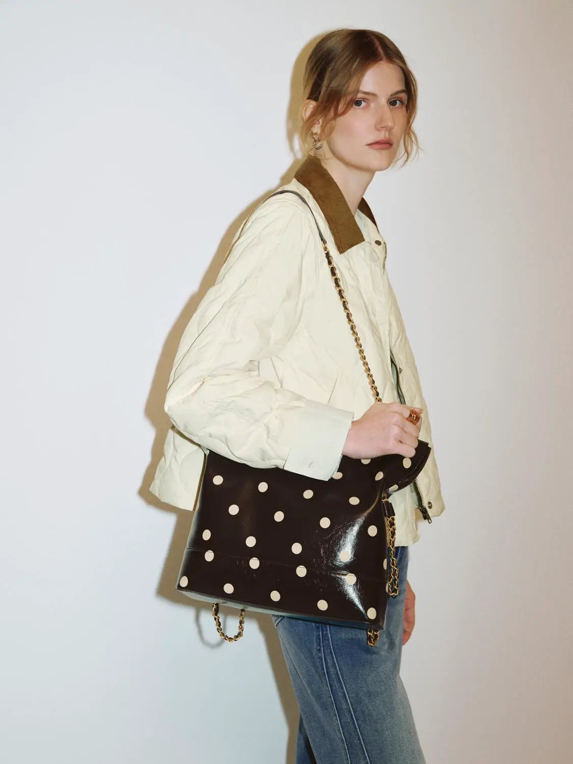 Polka Dot Artificial Leather Chain Tote Bag