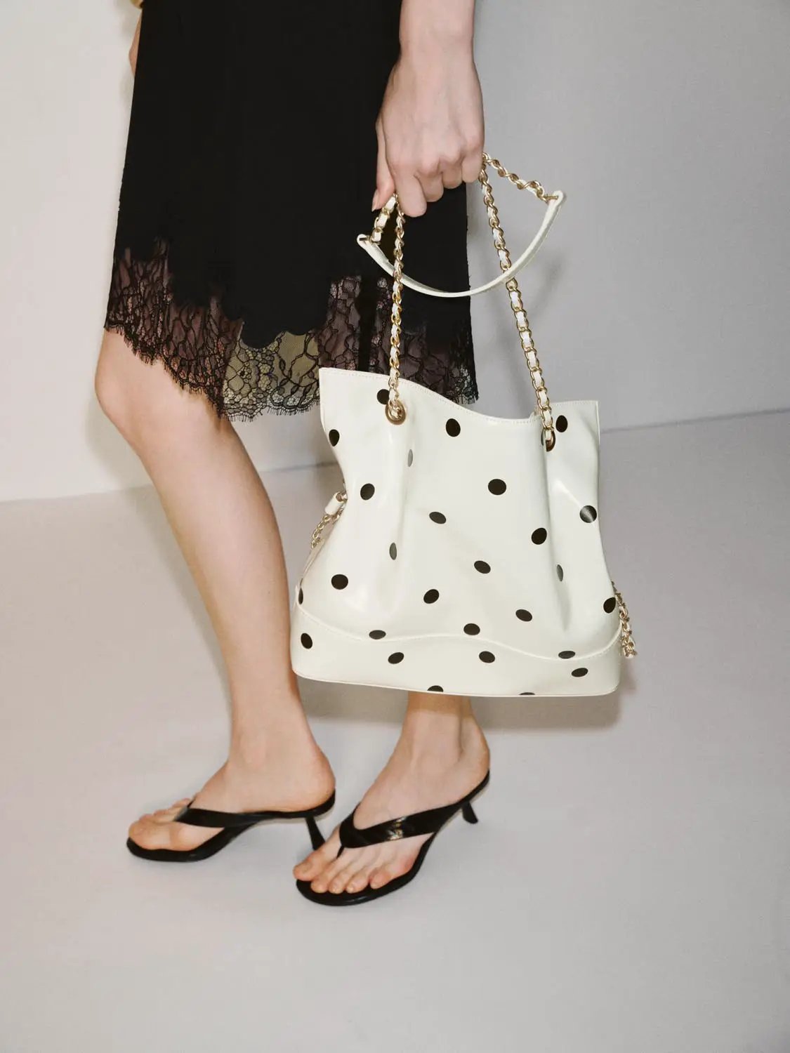 Polka Dot Artificial Leather Chain Tote Bag