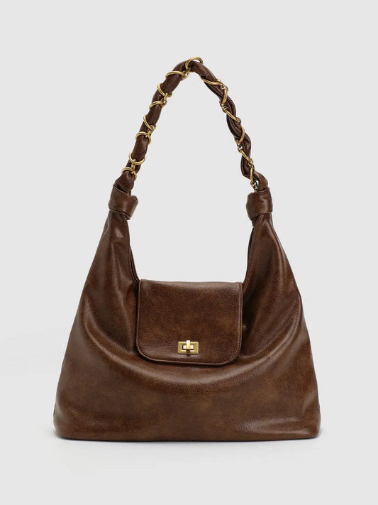 Twisted Chain Handle Flap Shoulder Bag