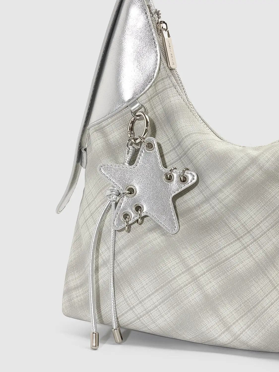 Checked Metallic Shoulder Bag With Star Charm